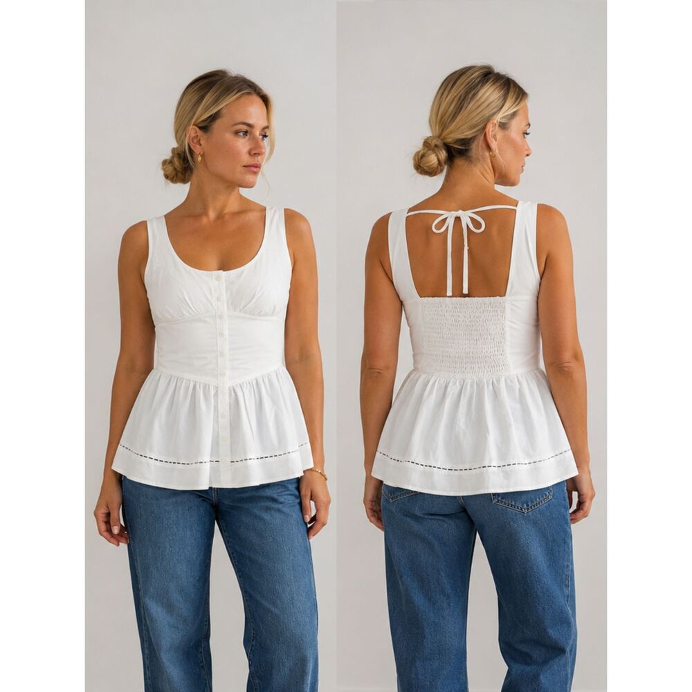 NWOT Anthropologie En Saison Brittany Peplum Top White Button Front Size S - Picture 3 of 10